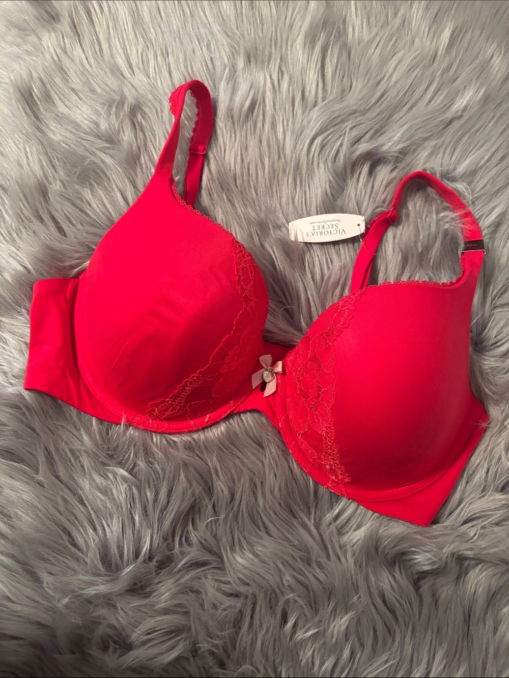 Victoria's Secret Bright Red Lace-Accent Push-Up Bra